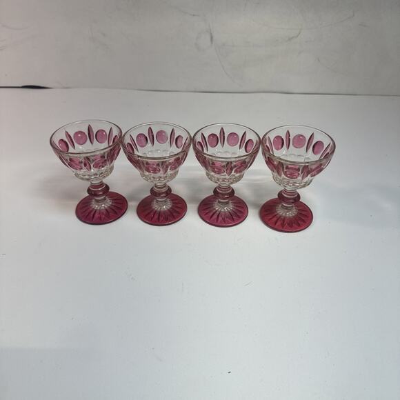 Vtg 1950s Indiana Colony Classique Clear Ruby Flash Small Glasses 4” Set Of 6 - Picture 1 of 7